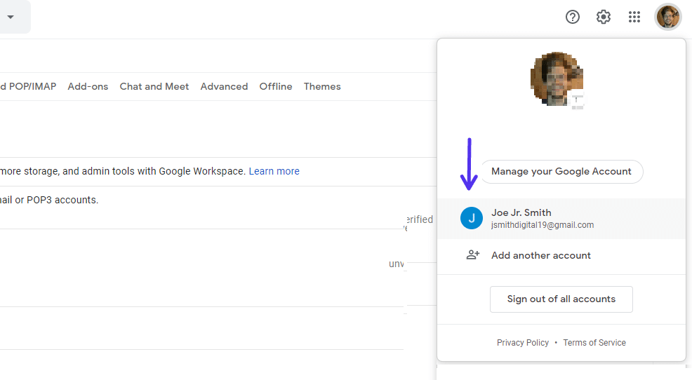 Switch between different Google accounts