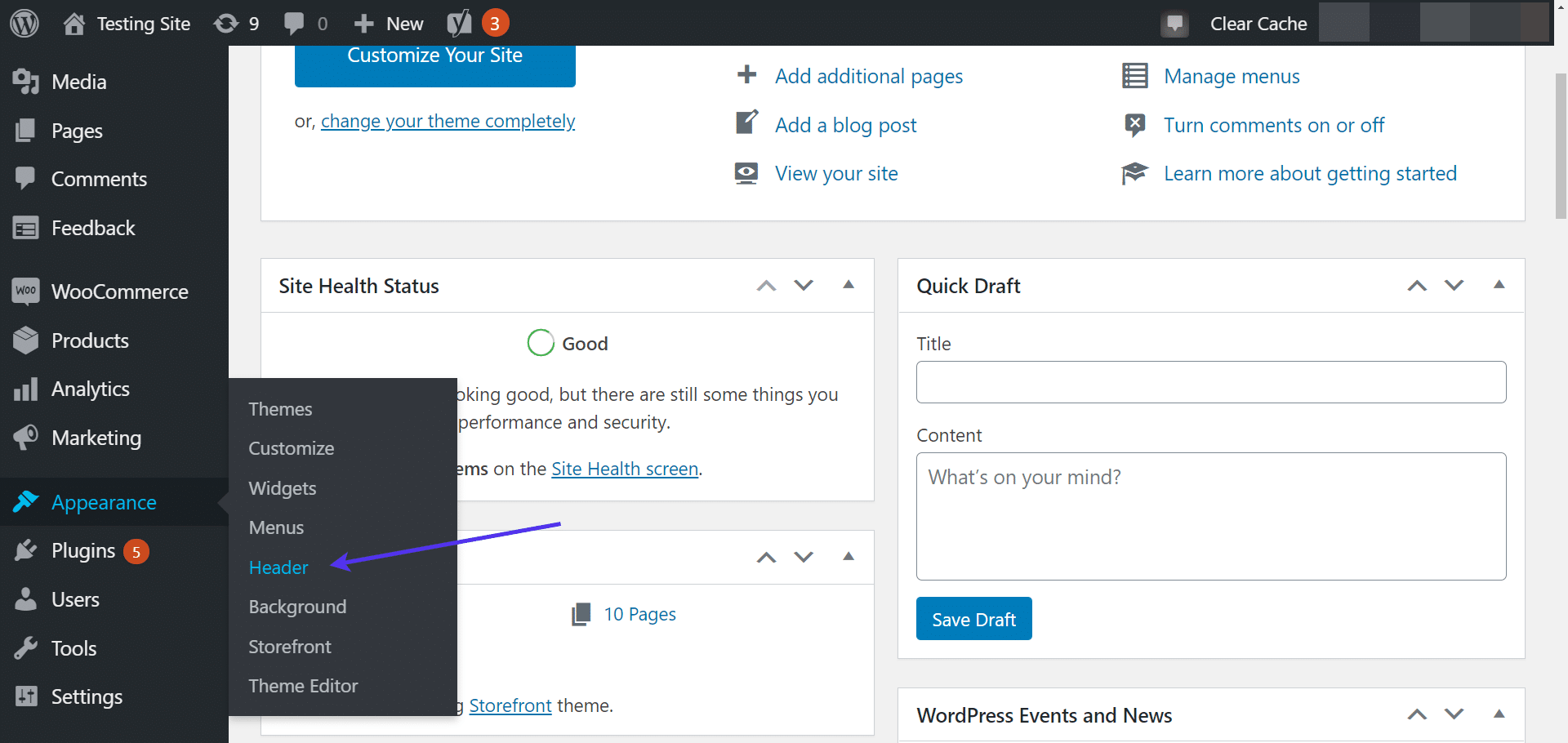 WordPress Dashboard > Appearance > Header