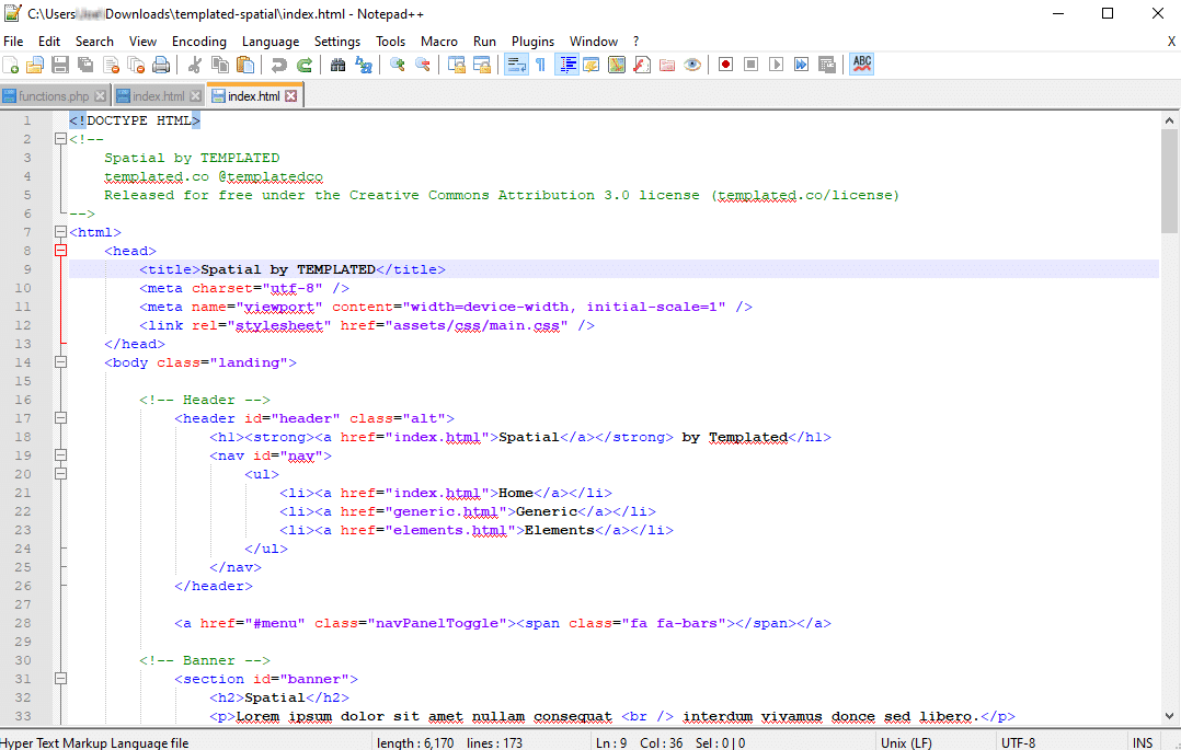 Exemplo de um arquivo de índice HTML