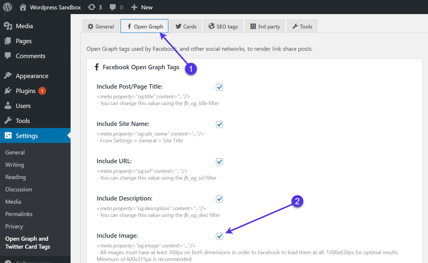 The 'Open Graph' settings tab