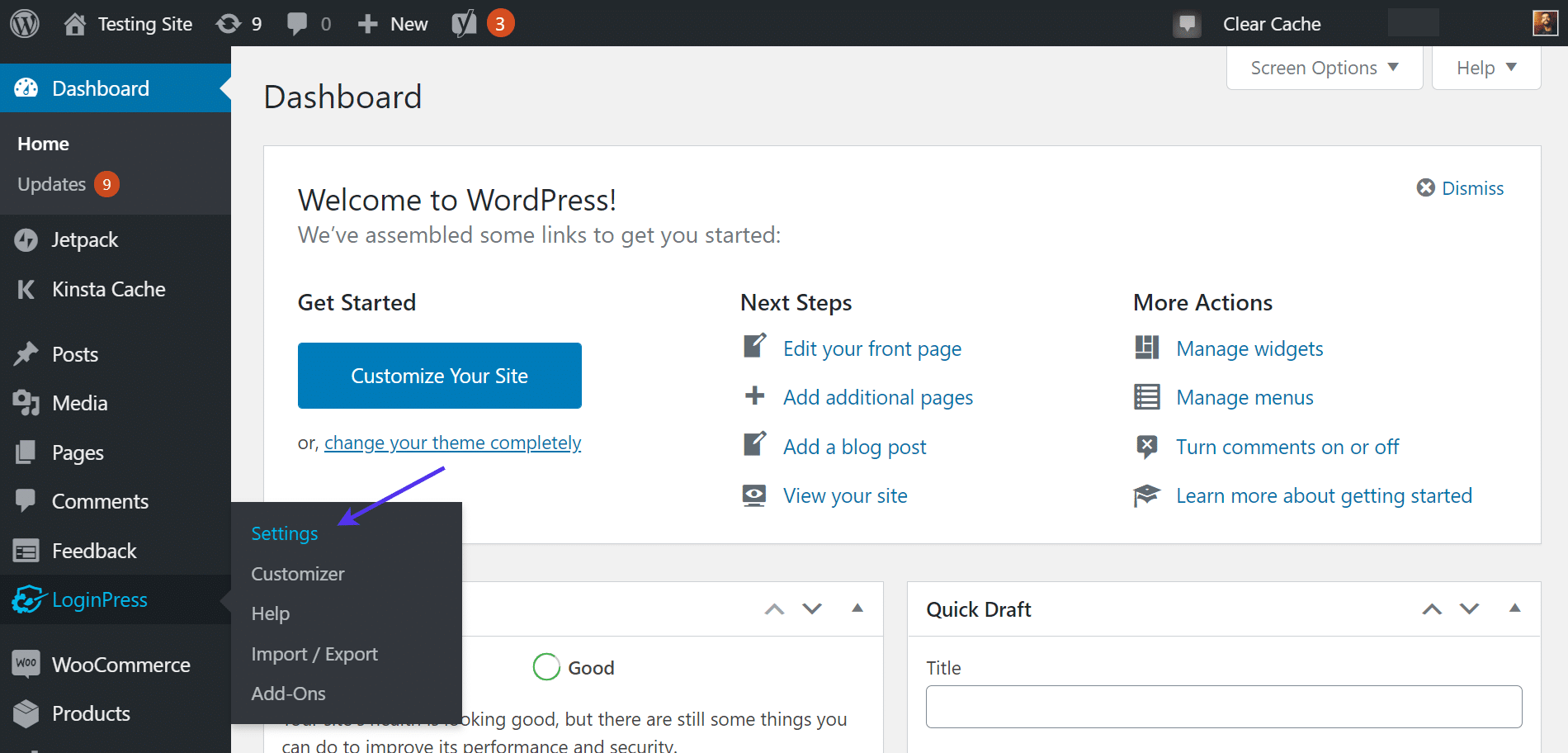 Ir a la configuración de LoginPress