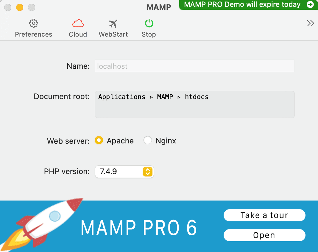 The MAMP application.