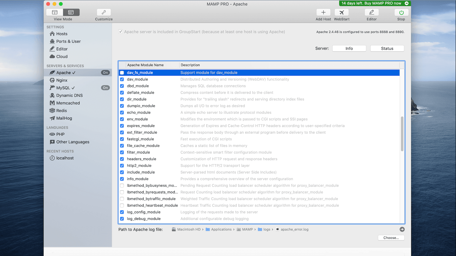 Controllate l'installazione del server web Apache.