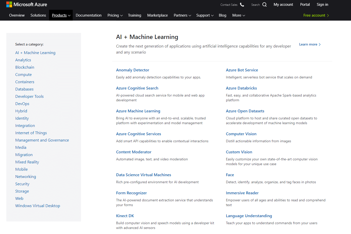 Azure products overview