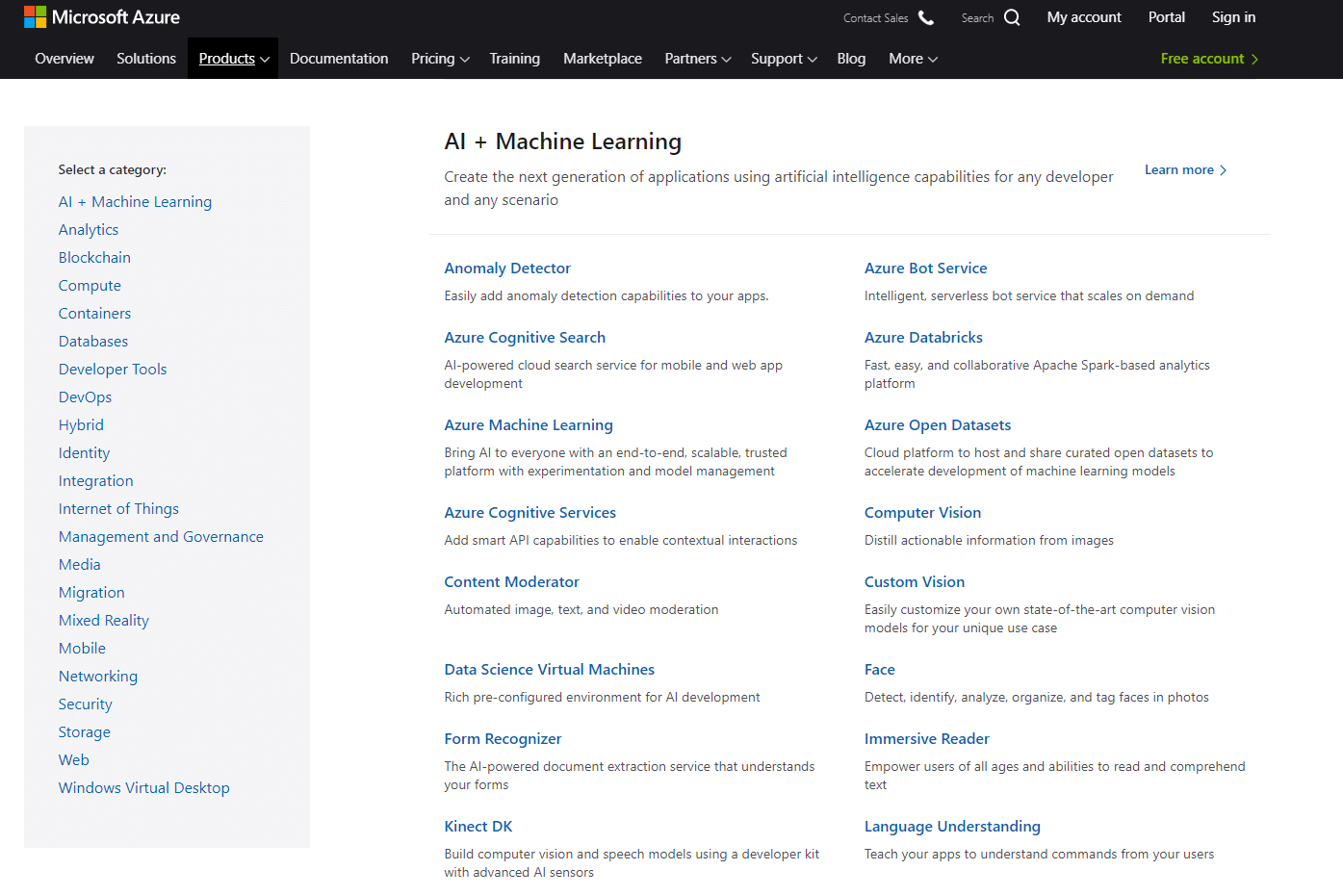 Overzicht Azure producten