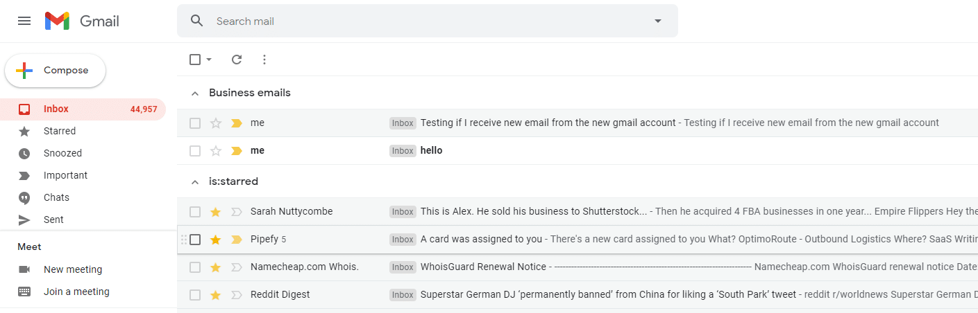 La mise en page des boîtes de réception multiples de Gmail