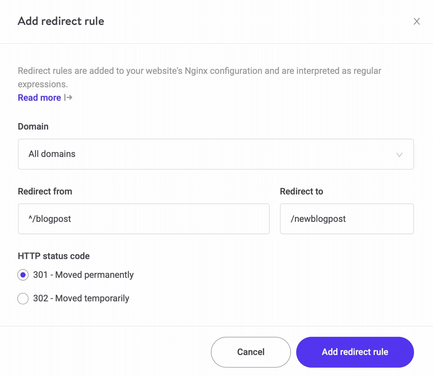 Add redirects in MyKinsta.