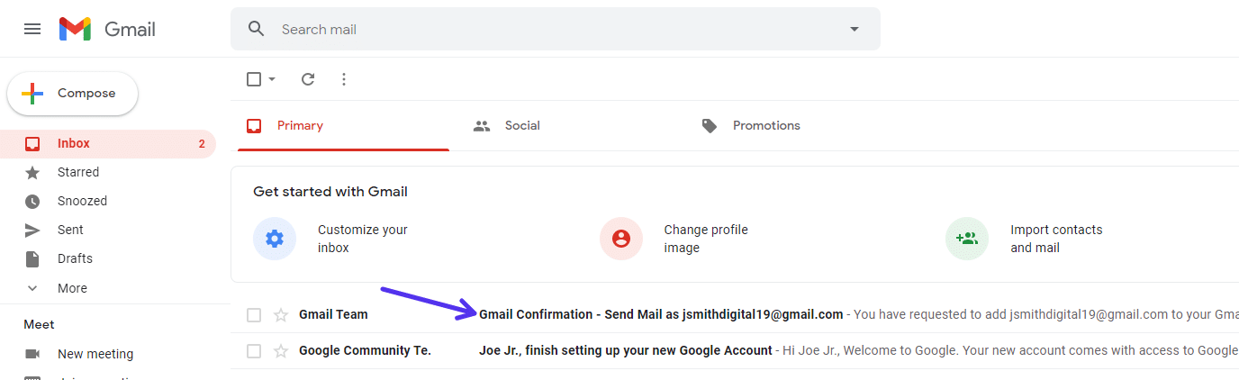 Go to your other Gmail account's inbox