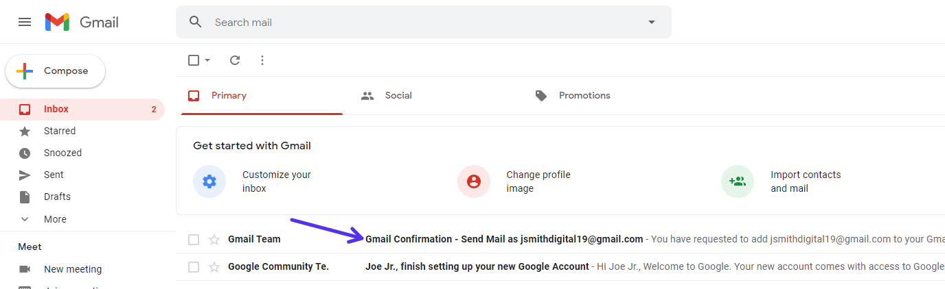 Go to your other Gmail account