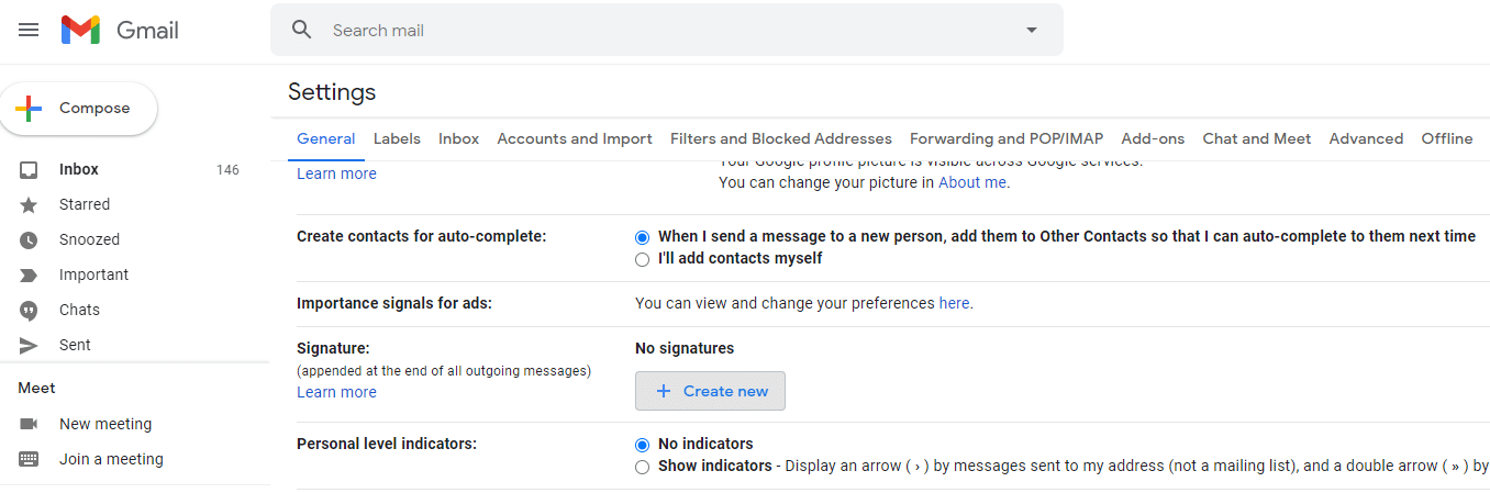Crear una nueva firma en Gmail