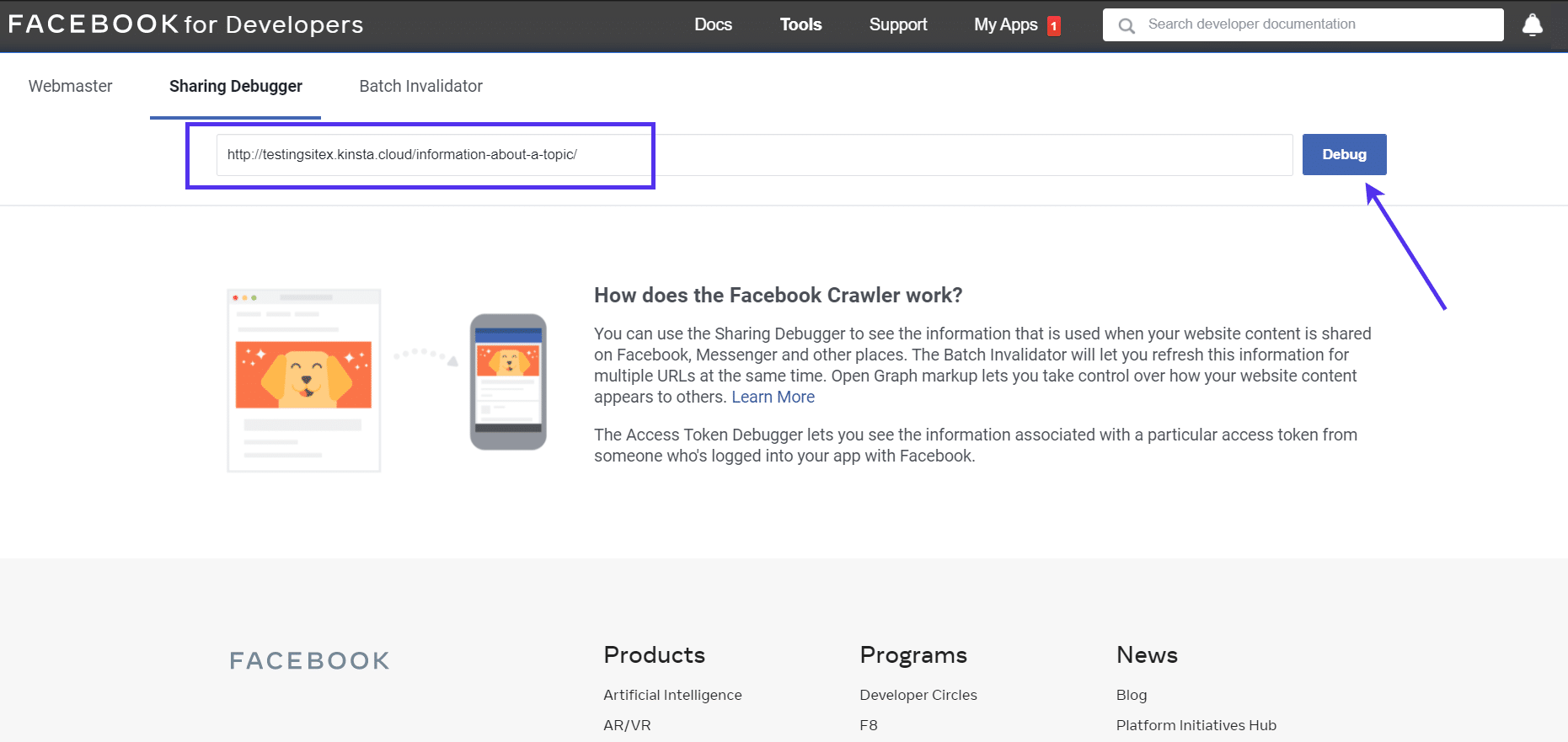 Facebook for Developersの「シェアデバッガー」