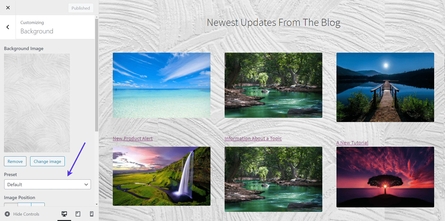 The 'Preset' option for WordPress background images