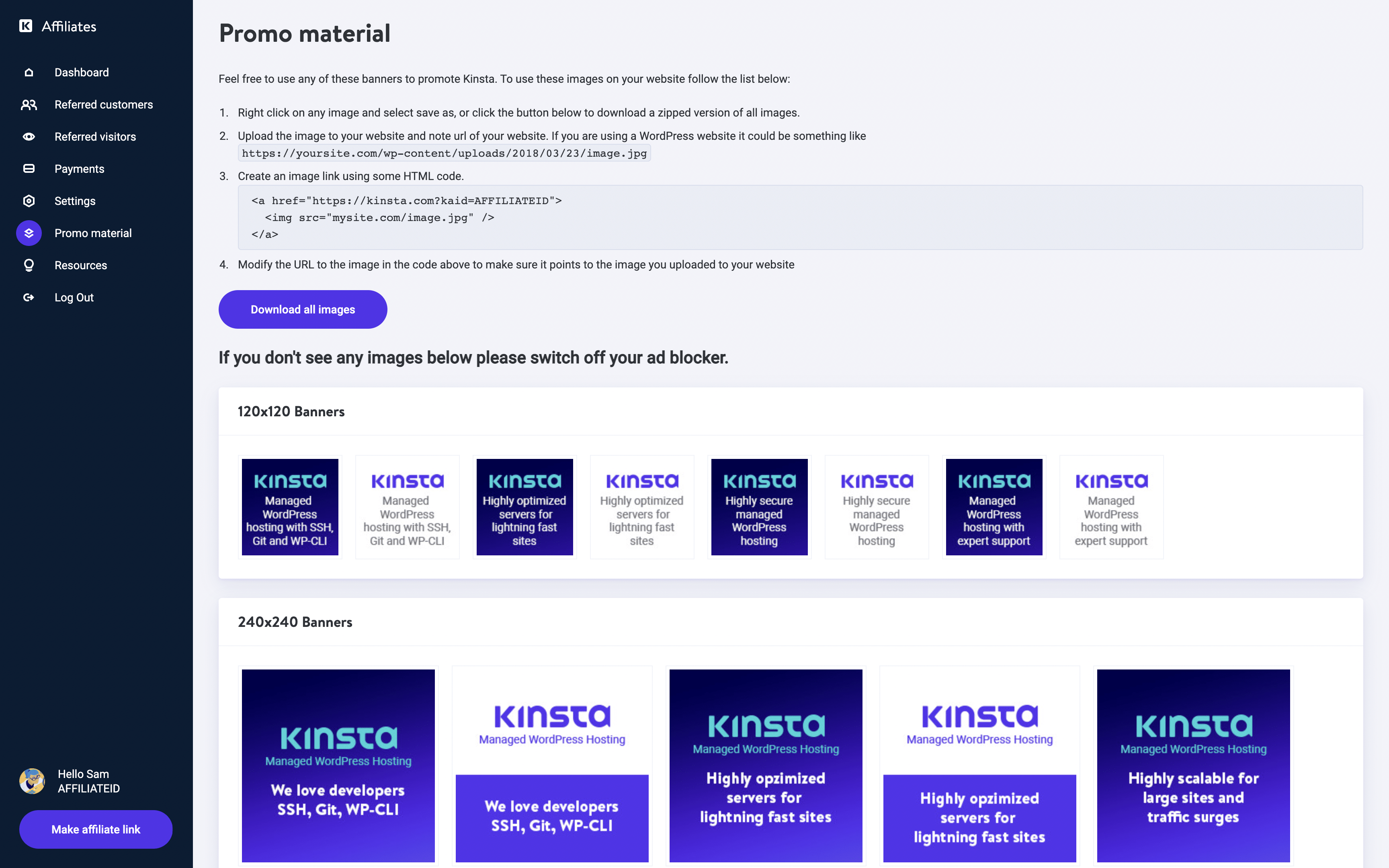 Escolha entre vários banners promocionais da Kinsta