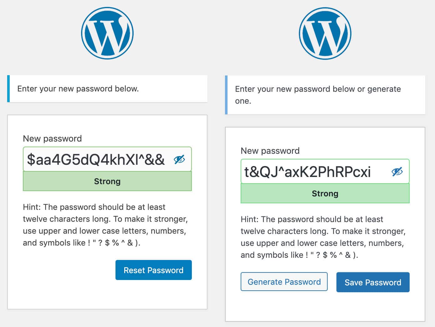 La schermata Reset Password in WordPress 5.6 vs. 5.7