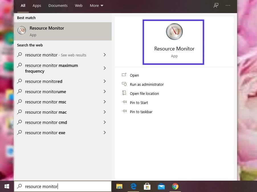 La aplicación Windows Resource Monitor.