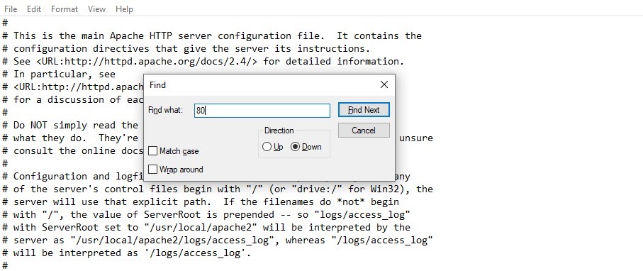 Die Apache httpd.conf Datei unter Windows.