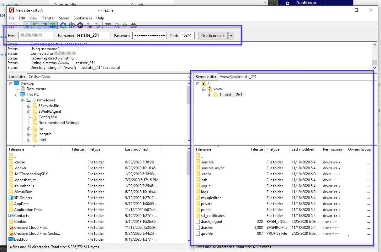 Introduce las credenciales para ver los archivos del nuevo sitio