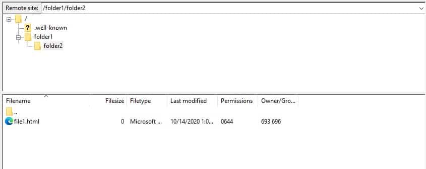 Structure des répertoires dans un client FTP.