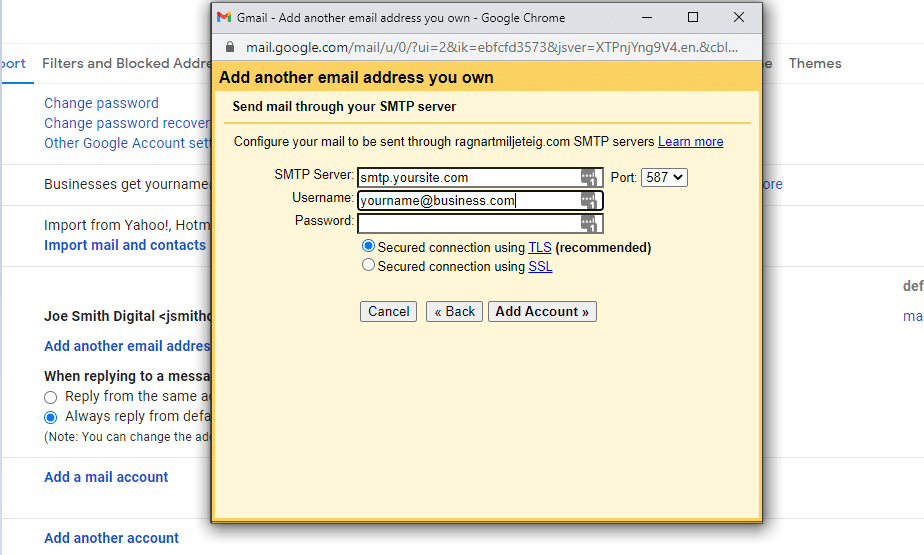 Impostazioni del server SMTP di Gmail