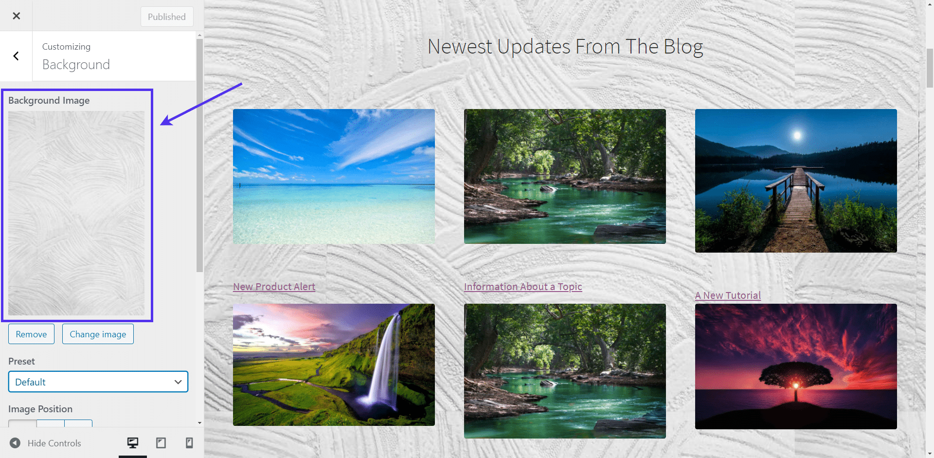 WordPress background image thumbnails