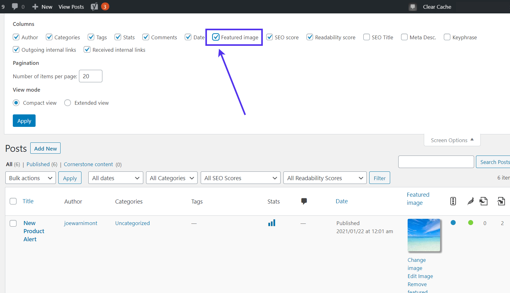 Assurez-vous de cocher la case « Image mise en avant »