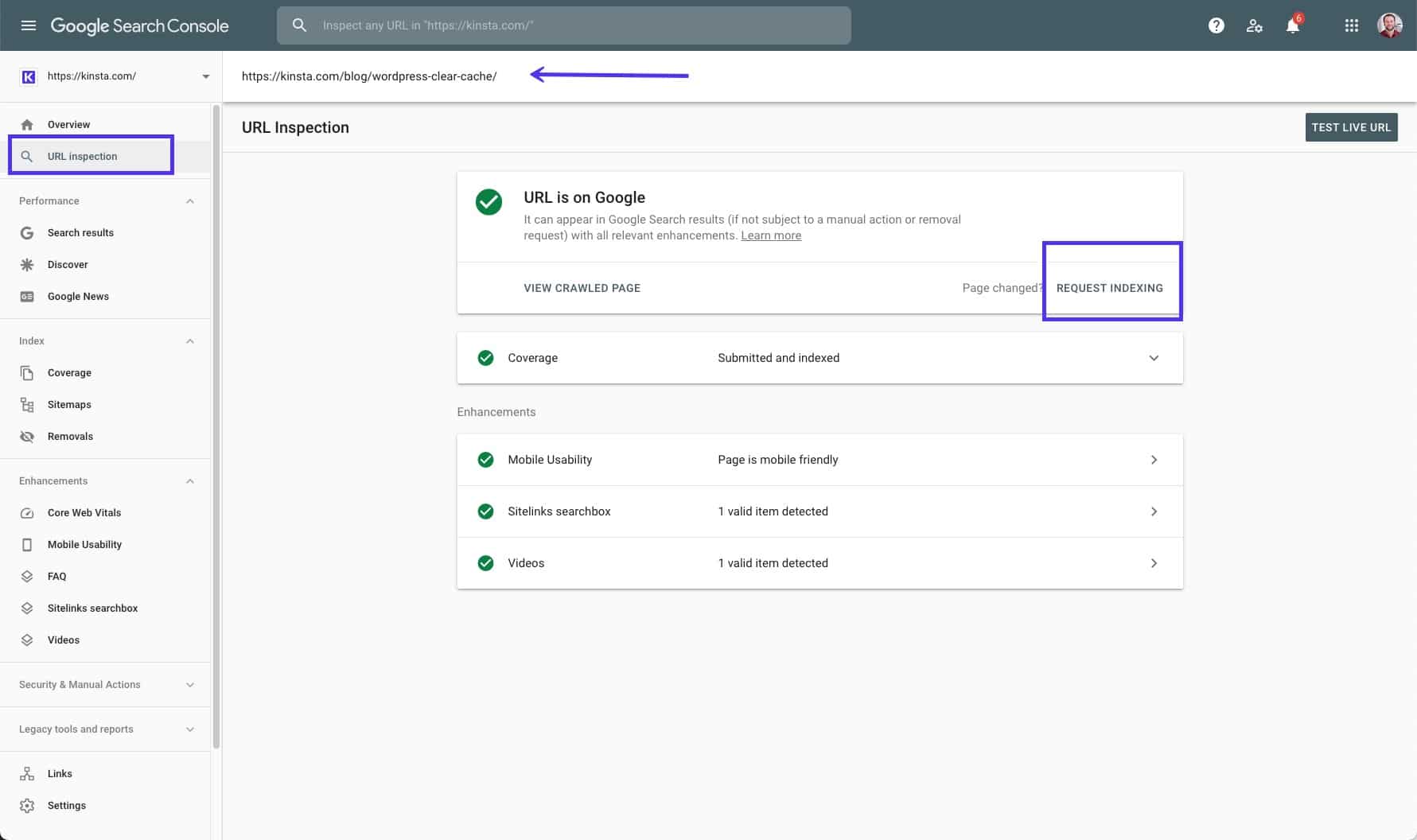 The URL Inspection tool in Google Search Console