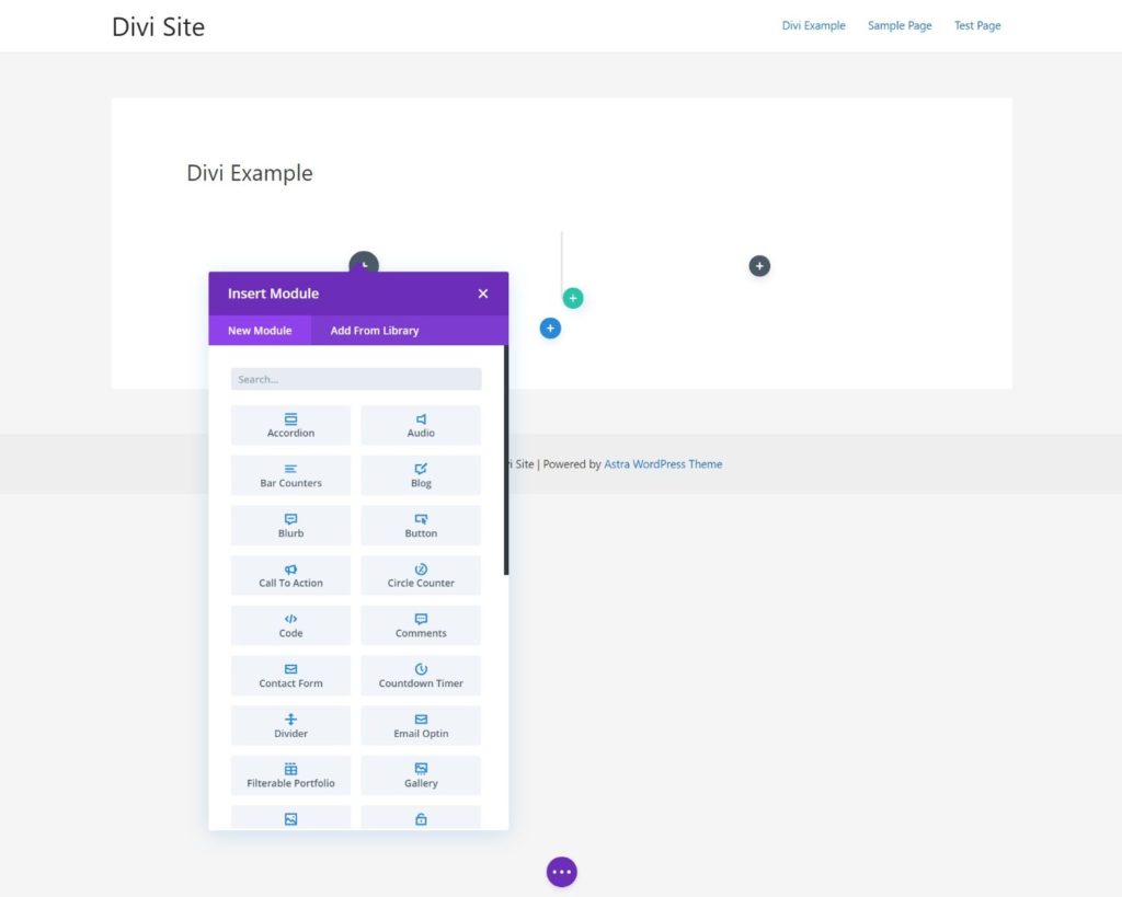 The Divi interface