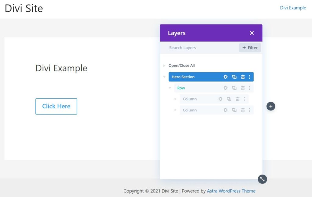 L'interfaccia Divi Layers