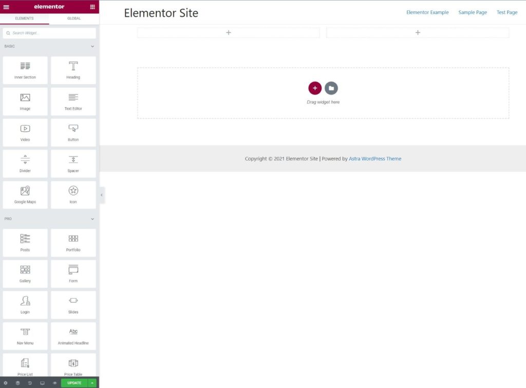 The main Elementor interface