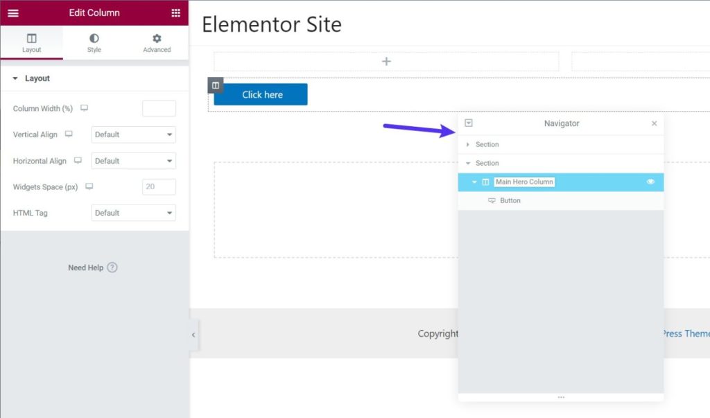 The Elementor navigation feature