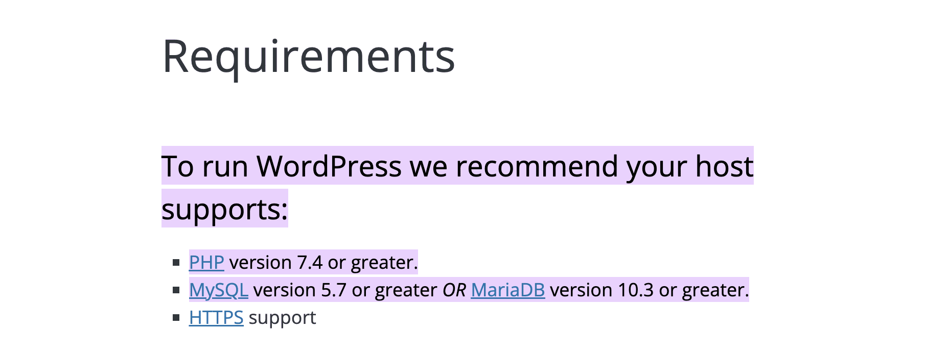 WordPress PHP requirements
