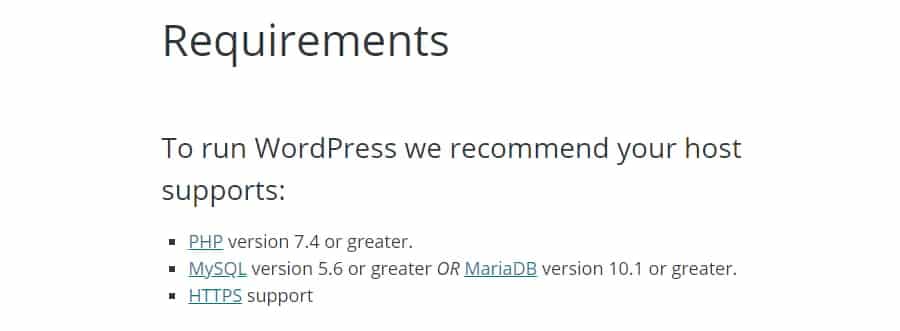 Requisitos do WordPress