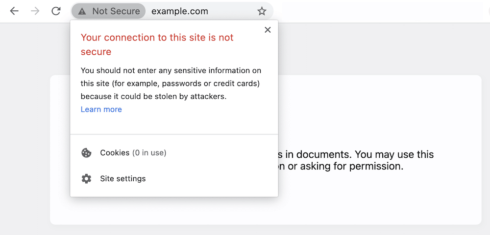 De foutmelding Your connection to this site is not secure.