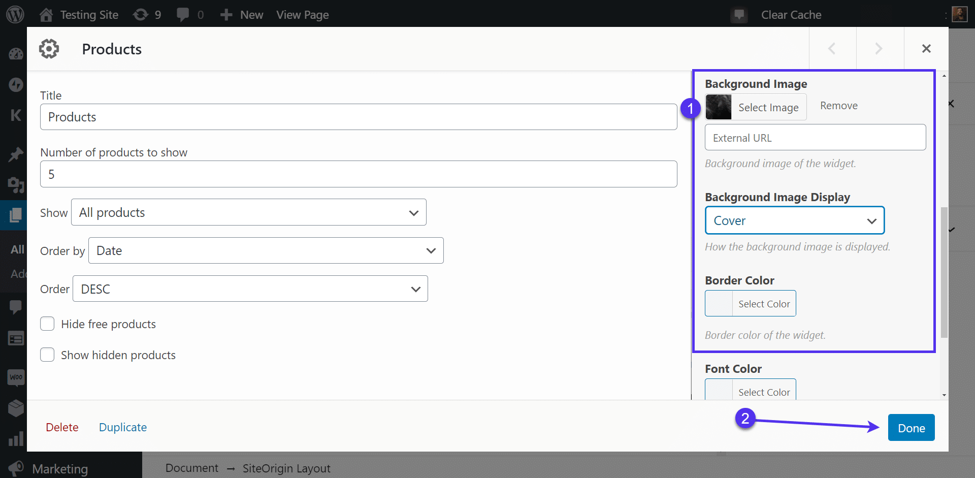 Les réglages de l'image d'arrière-plan de WordPress