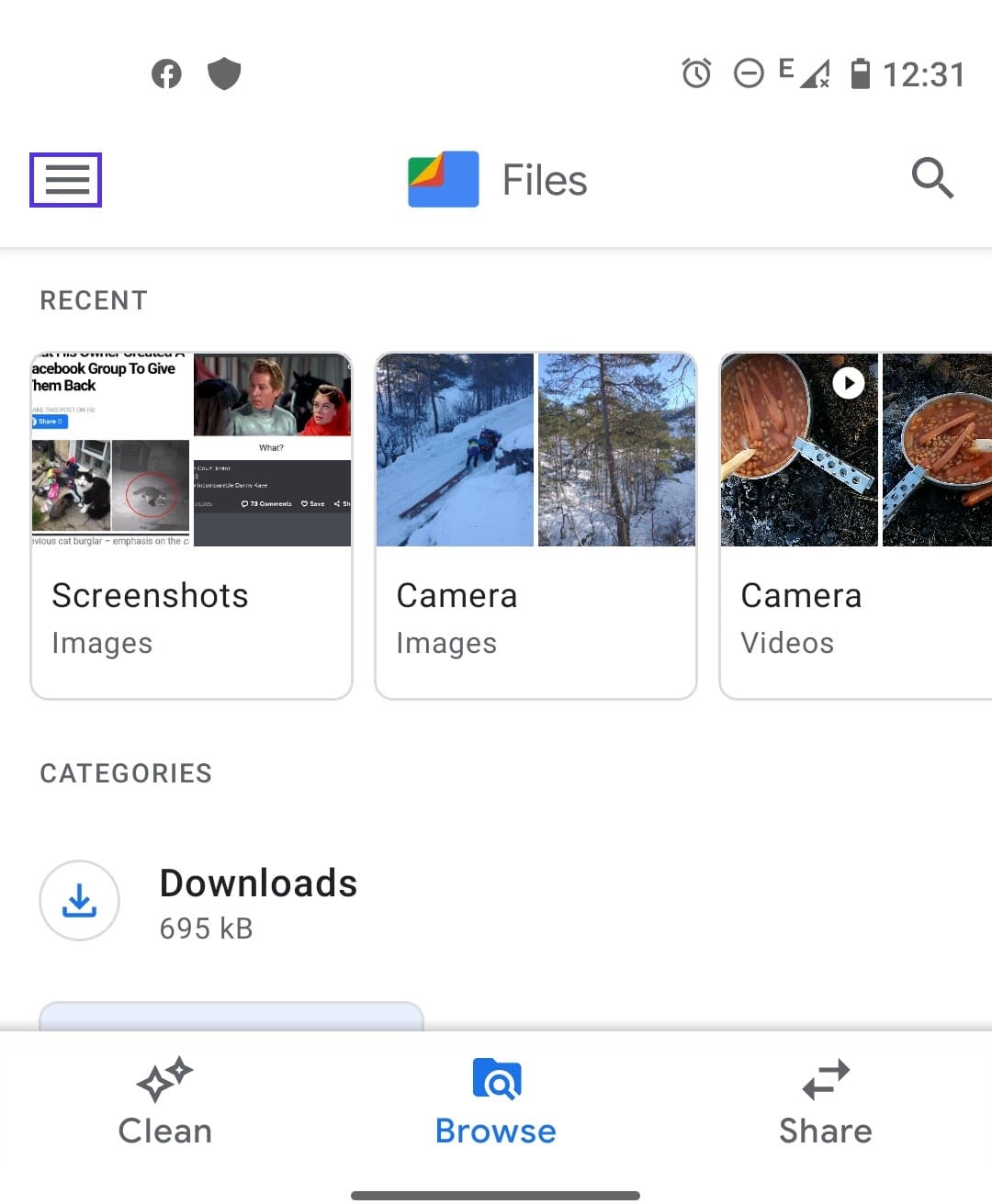 Android Files app, screenshot.