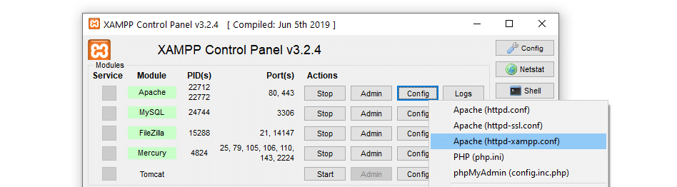 Öffnen der httpd-xampp.conf Datei