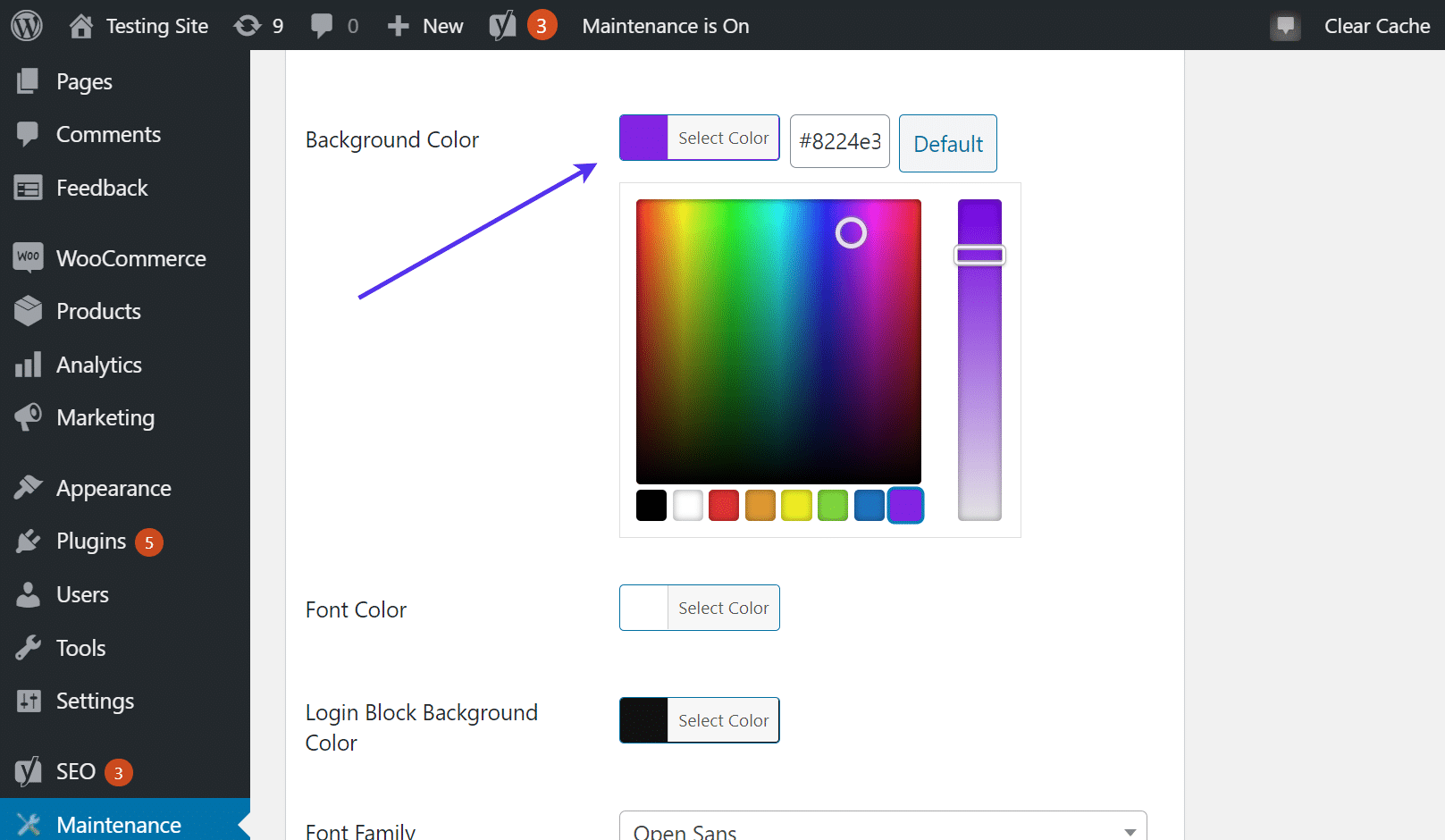 Open the background color field