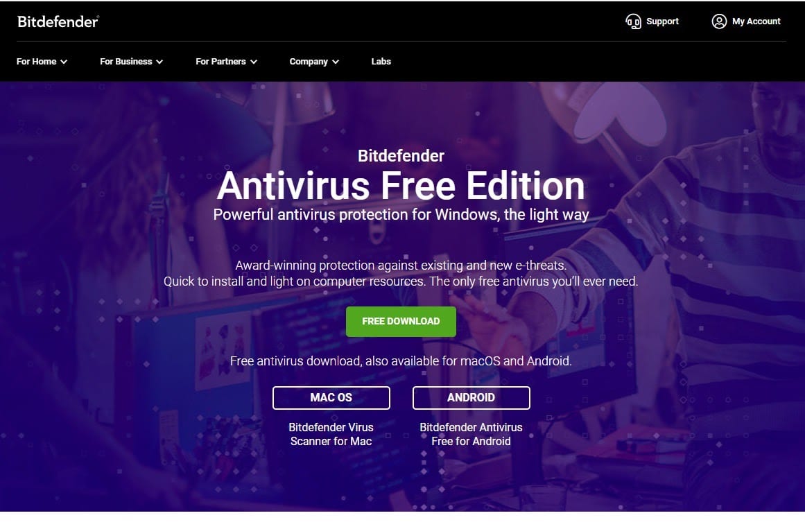 Bitdefender Antivirus, homepage screenshot.