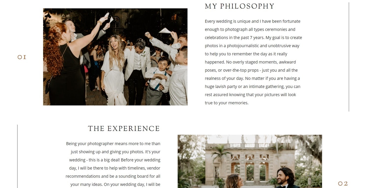 Photography site “About” page example