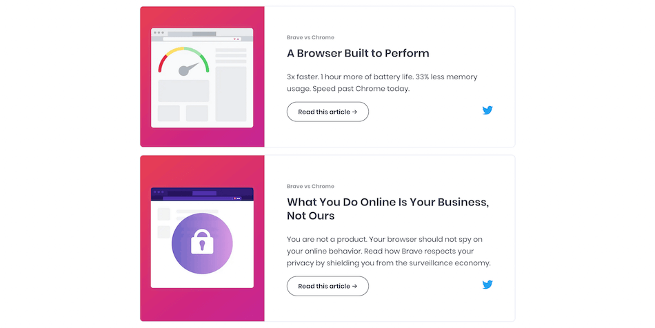 Brave公式サイトでのChromeとの比較ページ