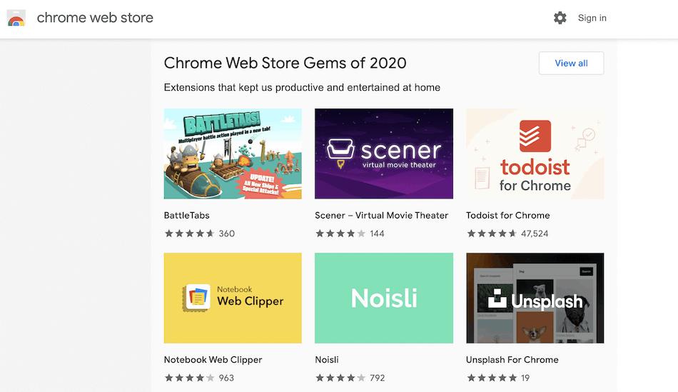 Tilläggslänken i Brave omdirigeringar dig till Chrome Web Store.