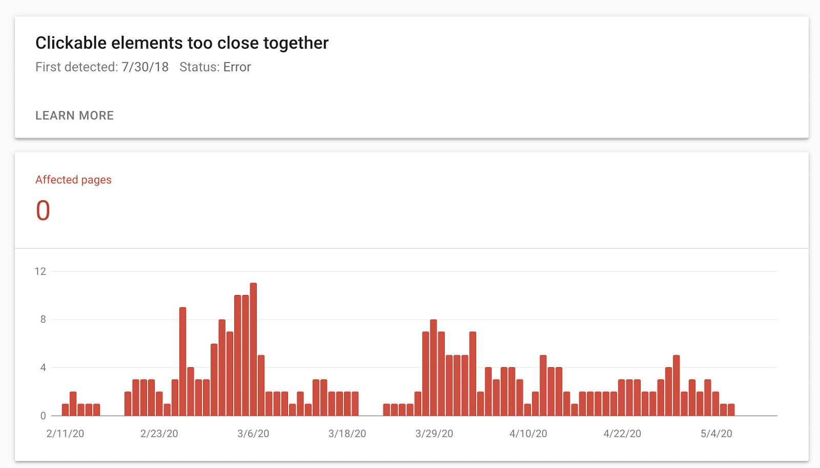 De Google Search Console "Clickable elements too close together" error