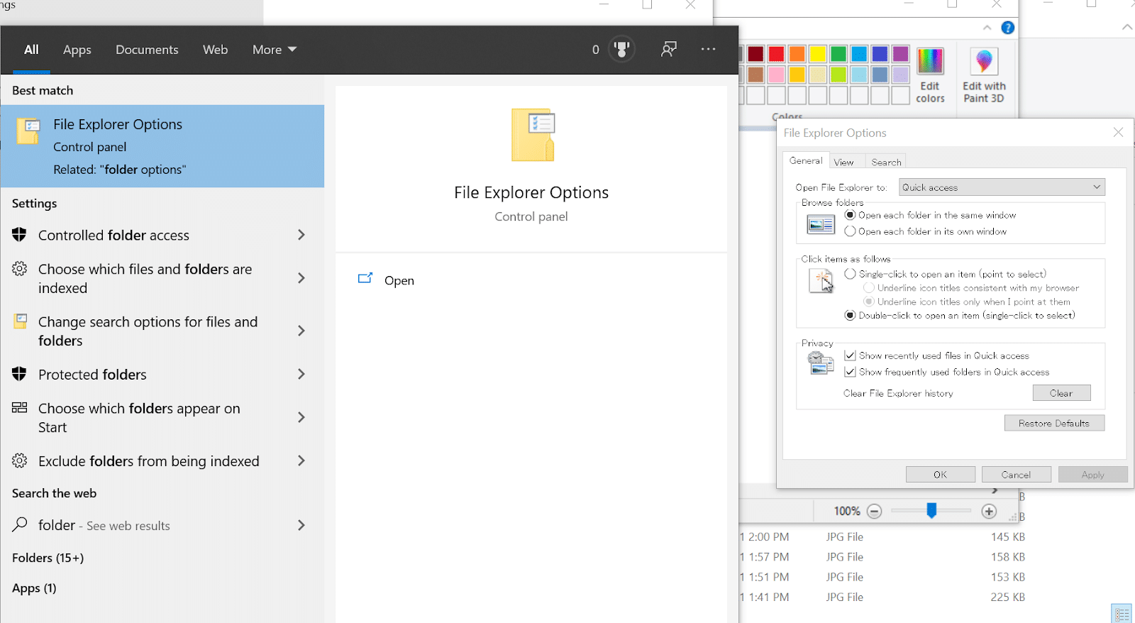 Windows file explorer options.