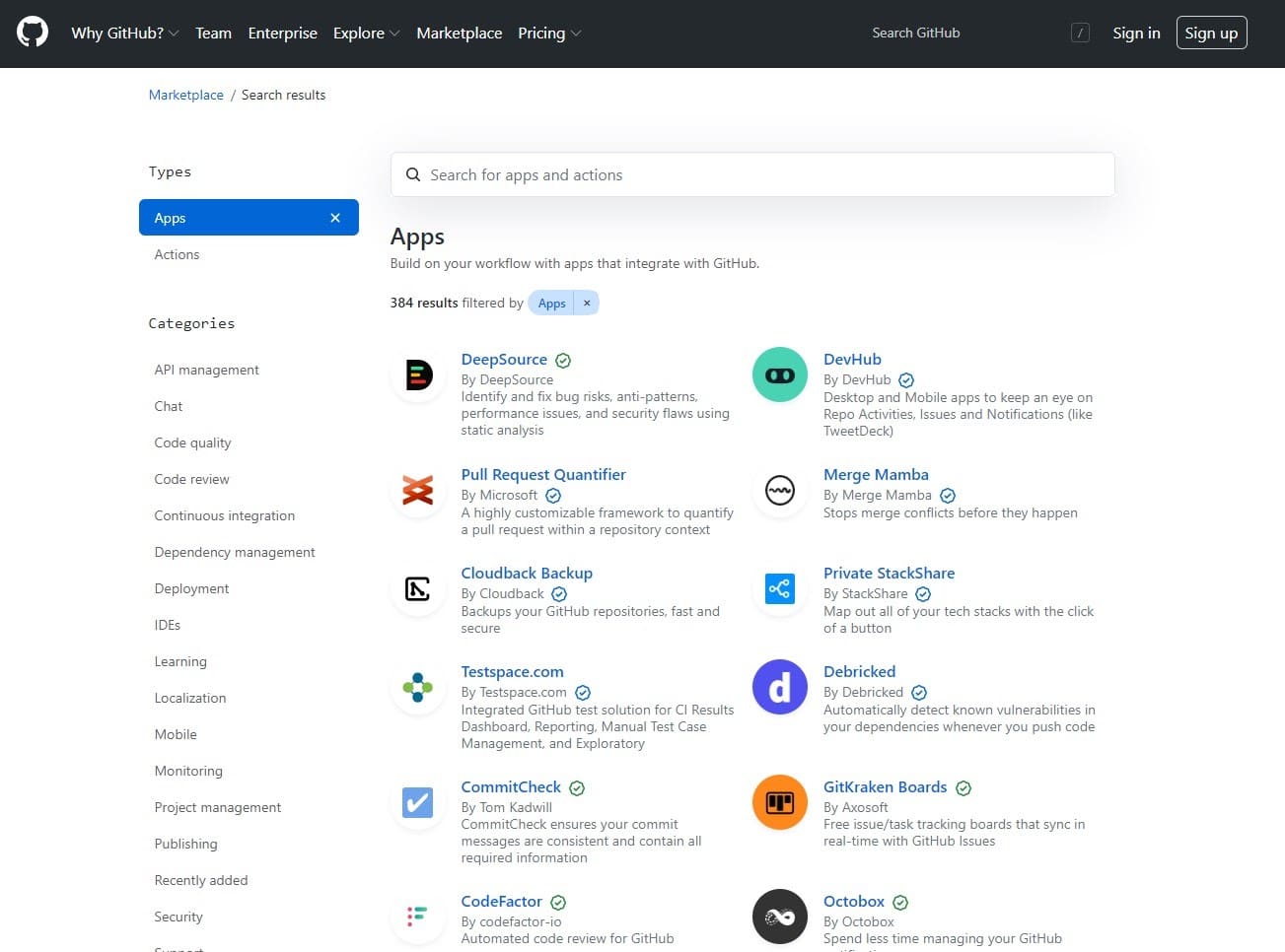 GitHub marketplace.