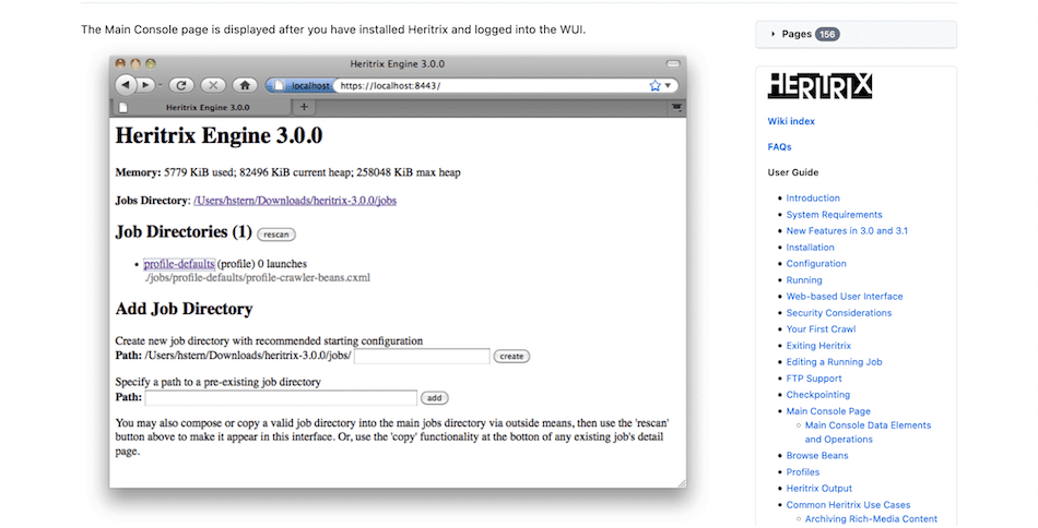 Die Heritrix Webseite 