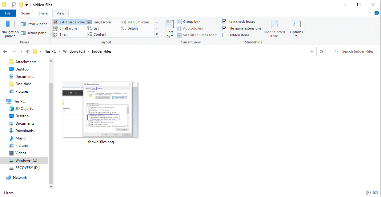 A visão típica do File Explorer