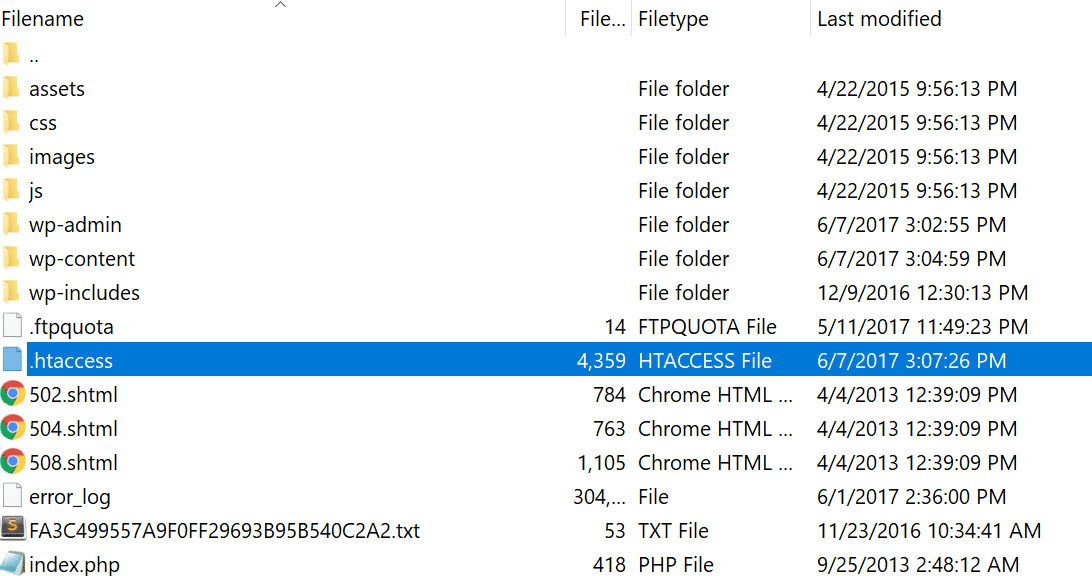 Finde die '.htaccess' Datei