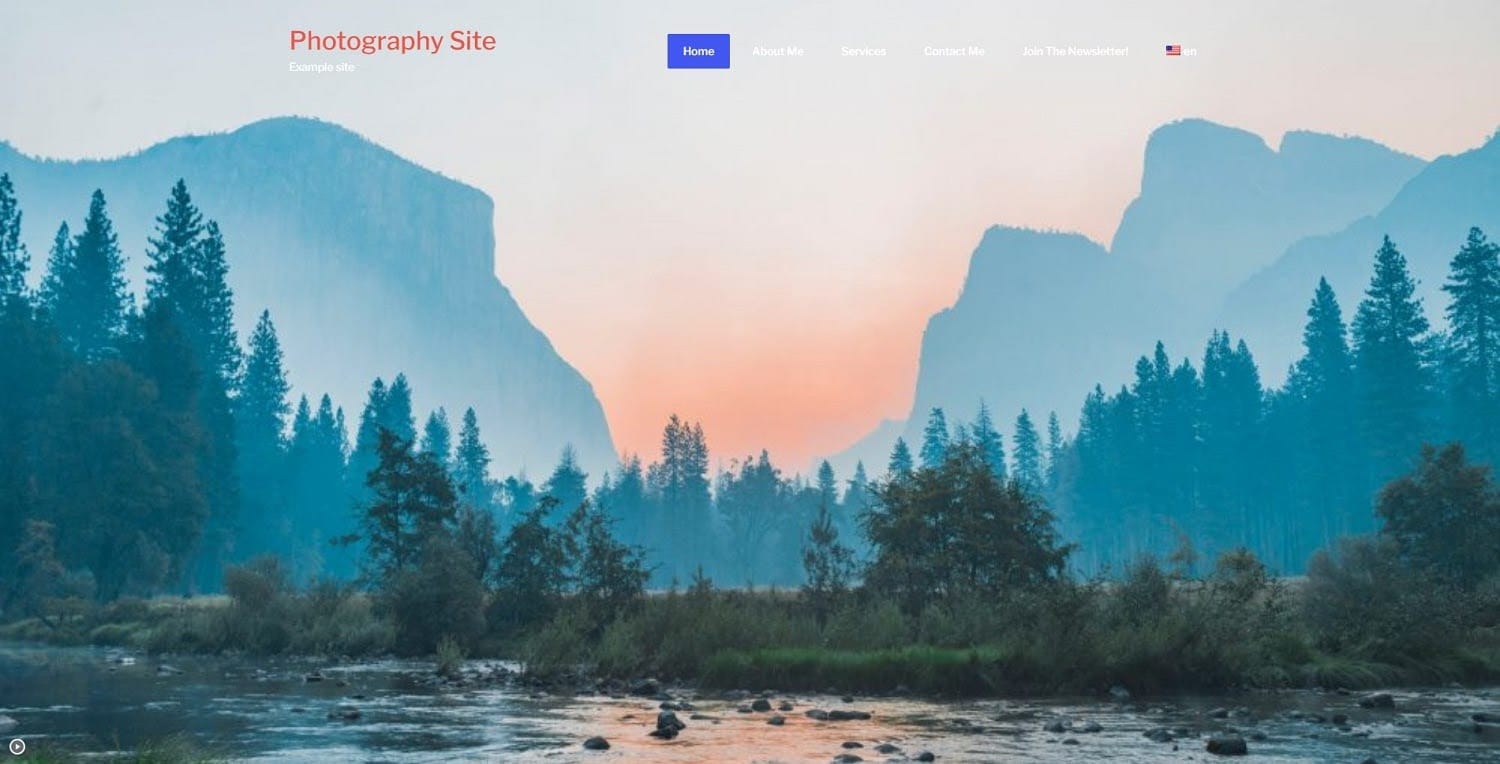 Esempio di homepage di un sito di fotografia