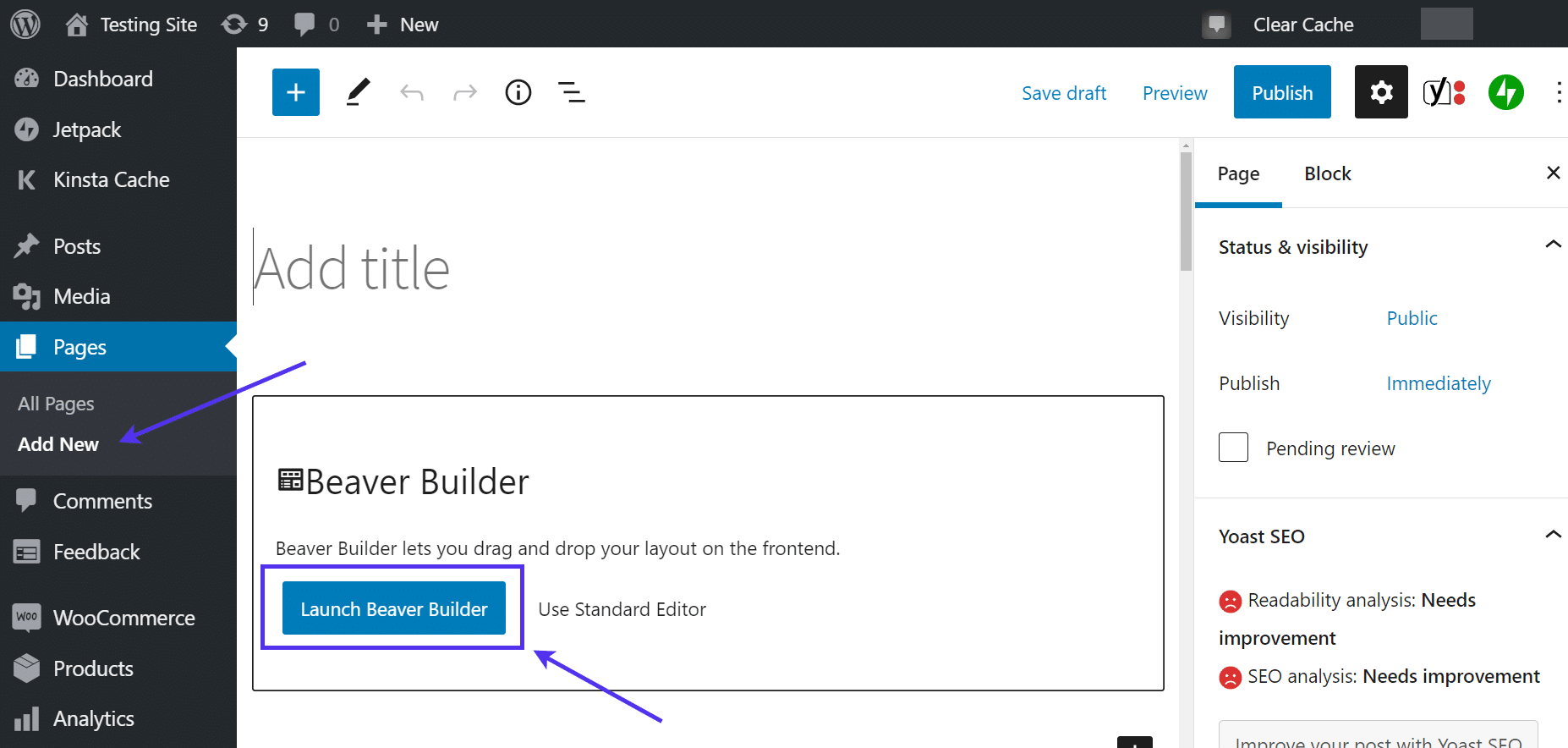 Clique no botão 'Launch Beaver Builder'