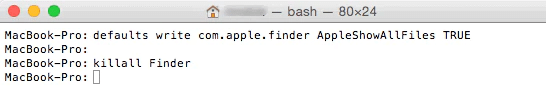 finder show hidden files terminal command